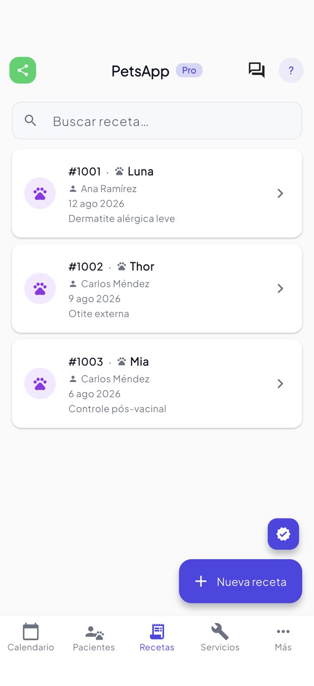 Recetas en la app no app PetsApp